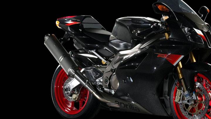 Aprilia RSV R Nera in Black And Black Background Side Pose